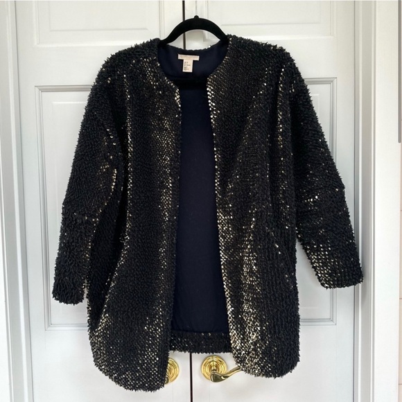 H&M Black Sequin Open-Front Cardigan, Size 34, Brand New - Picture 2 of 13